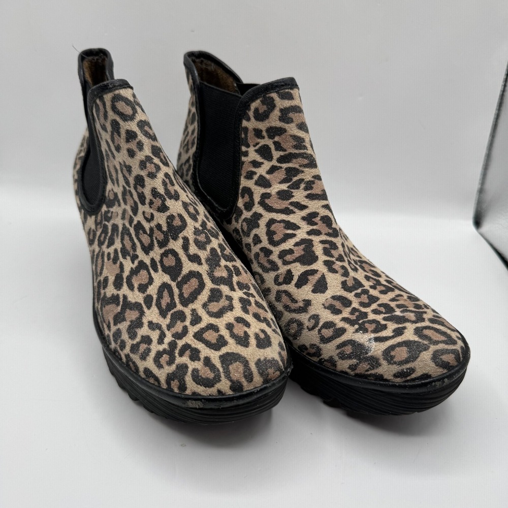 Fly London Salv Wedge Bootie Women 40 Leopard Print Chelsea Platform P500605